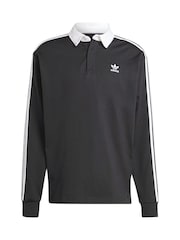 adidas Originals Black/White Adicolor Rugby Polo Shirt - Image 7 of 7