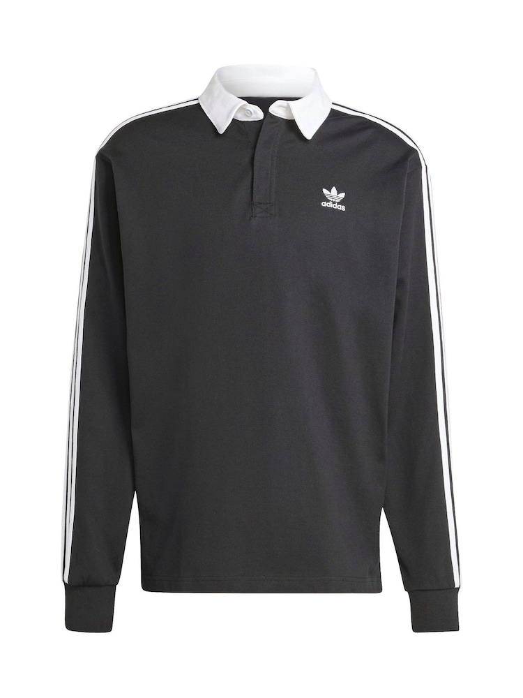 adidas Originals Black/White Adicolor Rugby Polo Shirt - Image 7 of 7