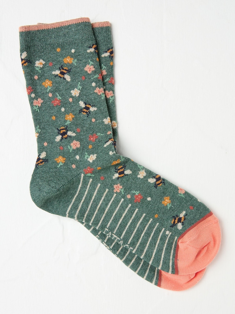 FatFace Green Bee Floral Socks - Image 1 of 2