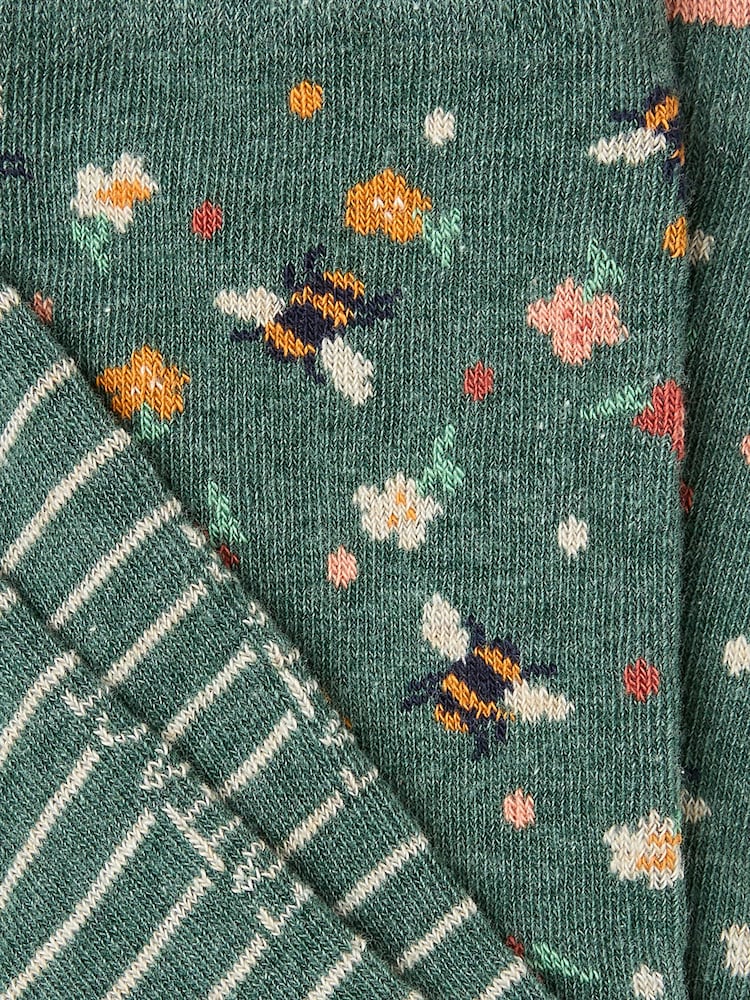 FatFace Green Bee Floral Socks - Image 2 of 2