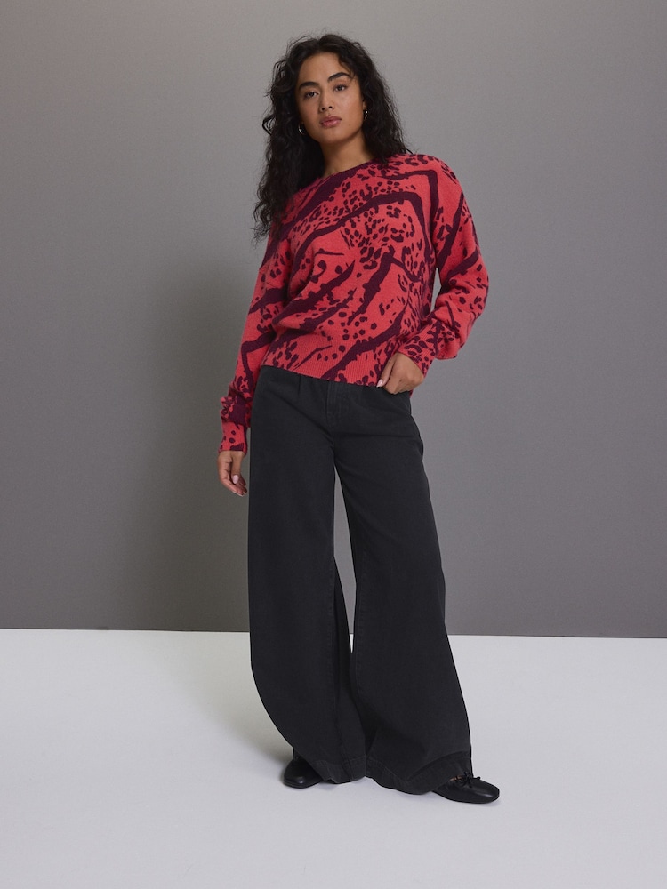 Pink Animal Printed Crew Neck Jumper - Image 2 of 7 Pink Animal Printed Crew Neck Jumper - Image 2 of 7