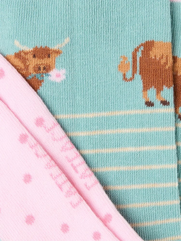 FatFace Green Hetty Highland Cow Women's Socks - Image 2 of 2