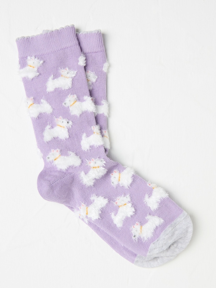 FatFace Lilac Purple Fluffy Westie Women's Socks - Image 1 of 2