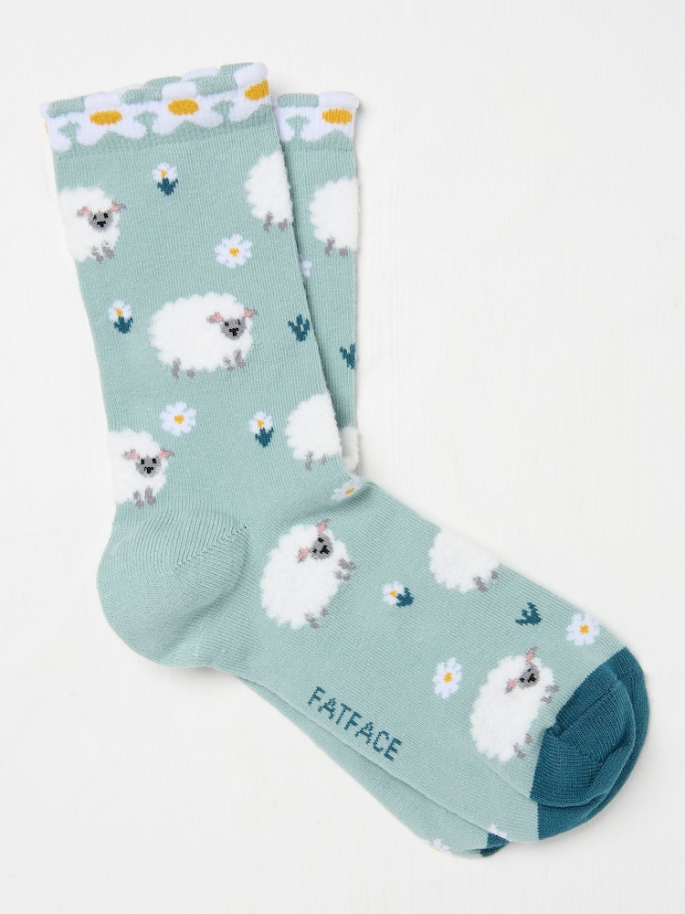 FatFace Green Sheep Sheep Socks - Image 1 of 2