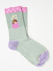 FatFace Green Stripe Dog Women's Socks - Image 1 of 2
