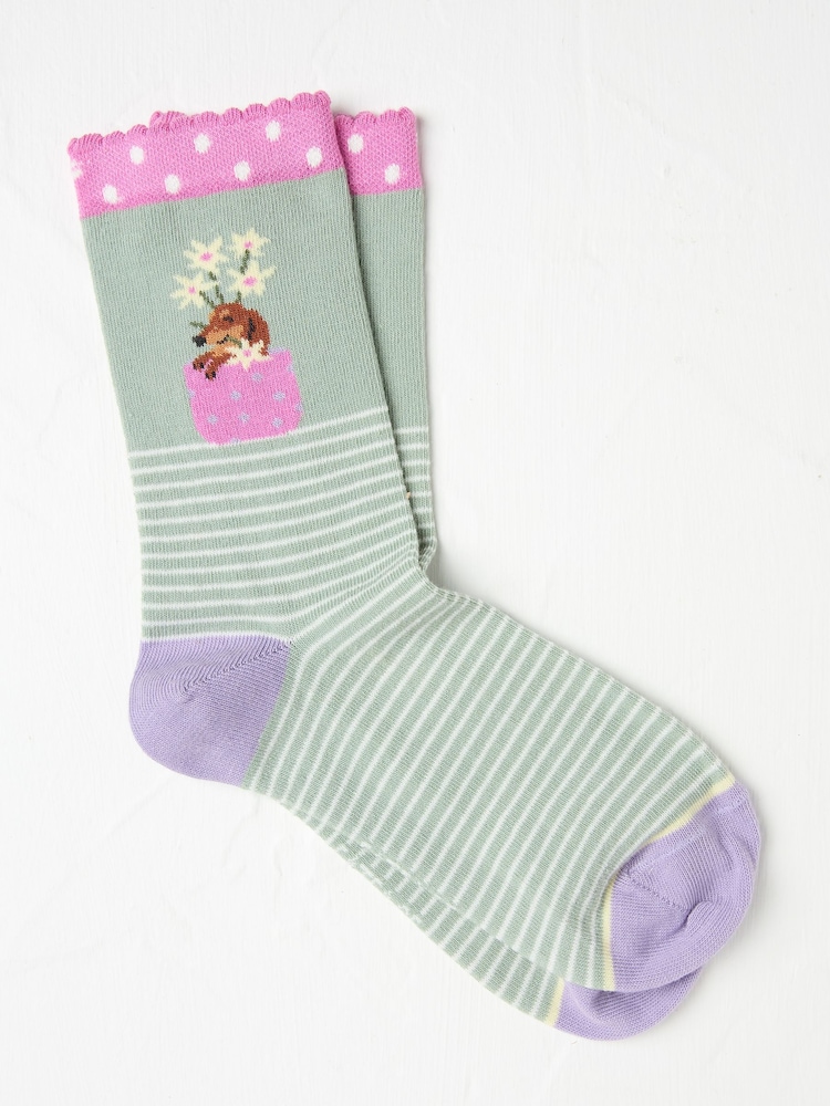 FatFace Green Stripe Dog Women's Socks - Image 1 of 2
