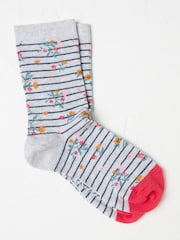 FatFace Grey Stripe Floral Women's Socks - Image 1 of 2