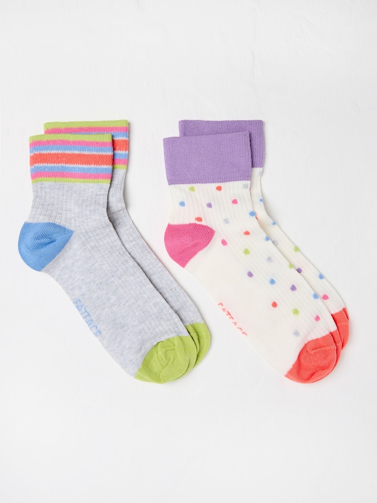 Blanco y gris con lunares - Pack de 2 pares de calcetines tobilleros para mujer de FatFace - Imagen 1 de 2