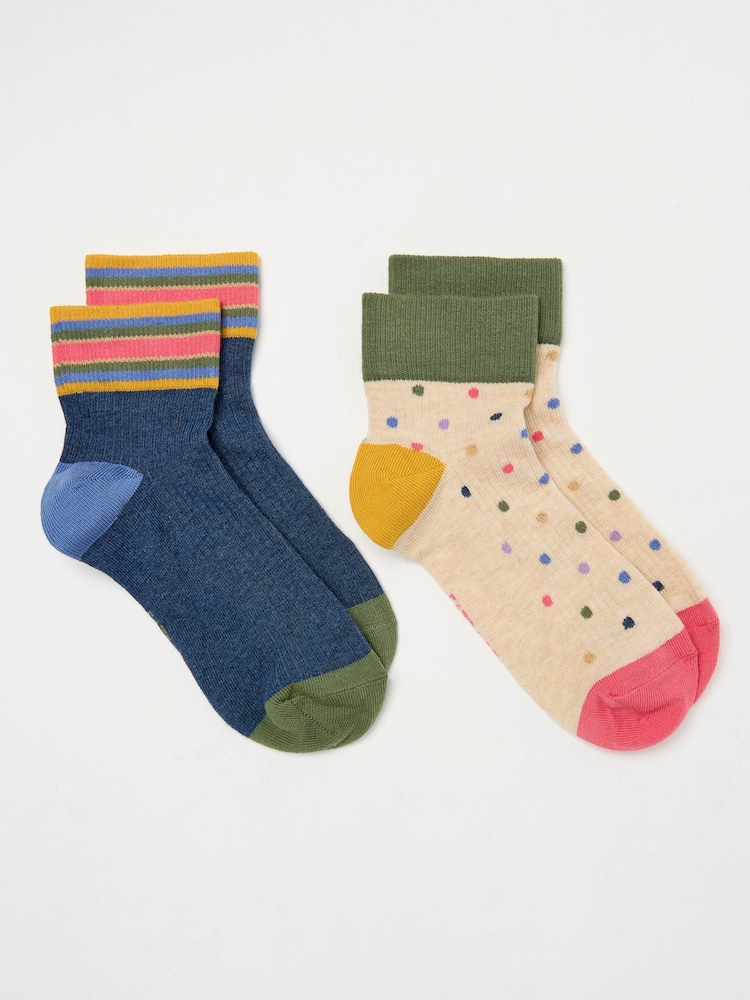 Azul y natural con lunares - Pack de 2 pares de calcetines tobilleros para mujer de FatFace - Imagen 1 de 2 Azul y natural con lunares - Pack de 2 pares de calcetines tobilleros para mujer de FatFace - Imagen 1 de 2