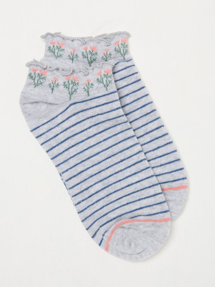 FatFace Grey Floral Women's Trainer Socks - Image 1 of 2 FatFace Grey Floral Women's Trainer Socks - Image 1 of 2