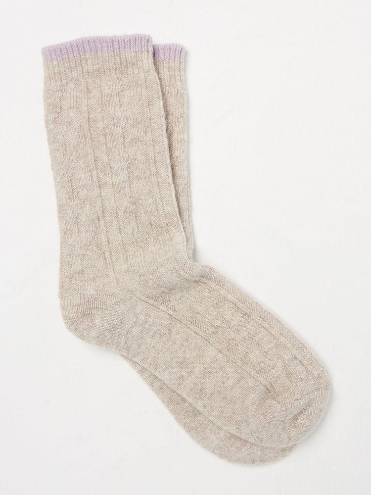 Natural - FatFace Cable Cashmere Blend Socks - Imagen 1 de 2 Natural - FatFace Cable Cashmere Blend Socks - Imagen 1 de 2