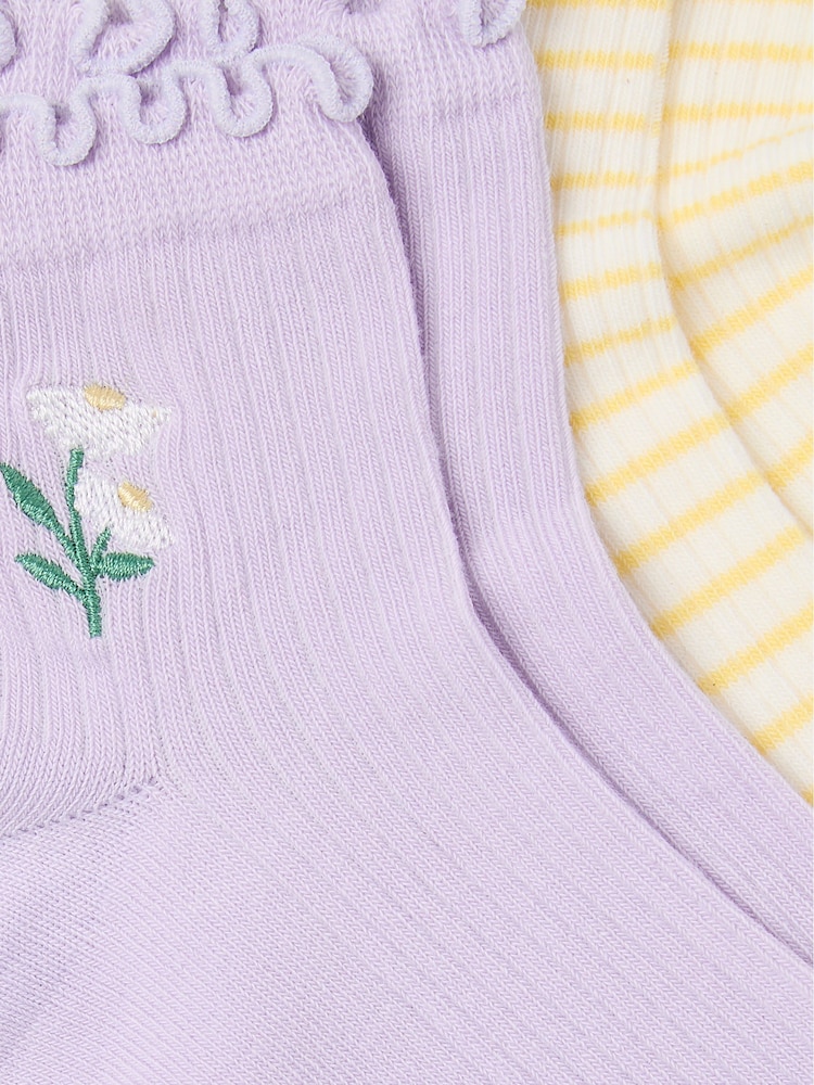 FatFace Purple Daisy 2 Pack Women's Ankle Socks - Image 2 of 2