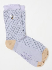 FatFace Purple Embroidered Bee Honeycomb Socks - Image 1 of 2