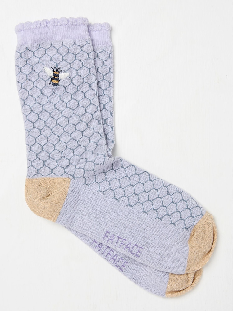 FatFace Purple Embroidered Bee Honeycomb Socks - Image 1 of 2
