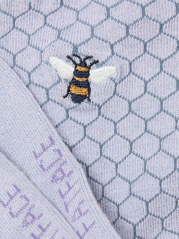 FatFace Purple Embroidered Bee Honeycomb Socks - Image 2 of 2