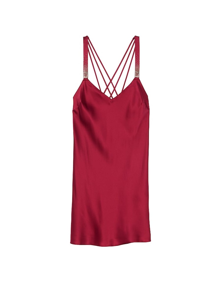 Victoria's Secret Red Lacquer Shine Strappy Back Satin Slip Dress - Image 3 of 3