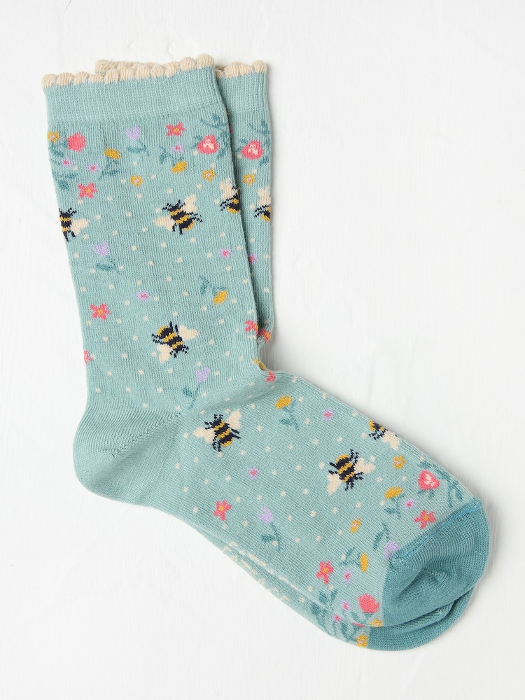 FatFace Green Bee Floral Socks - Image 1 of 2 FatFace Green Bee Floral Socks - Image 1 of 2