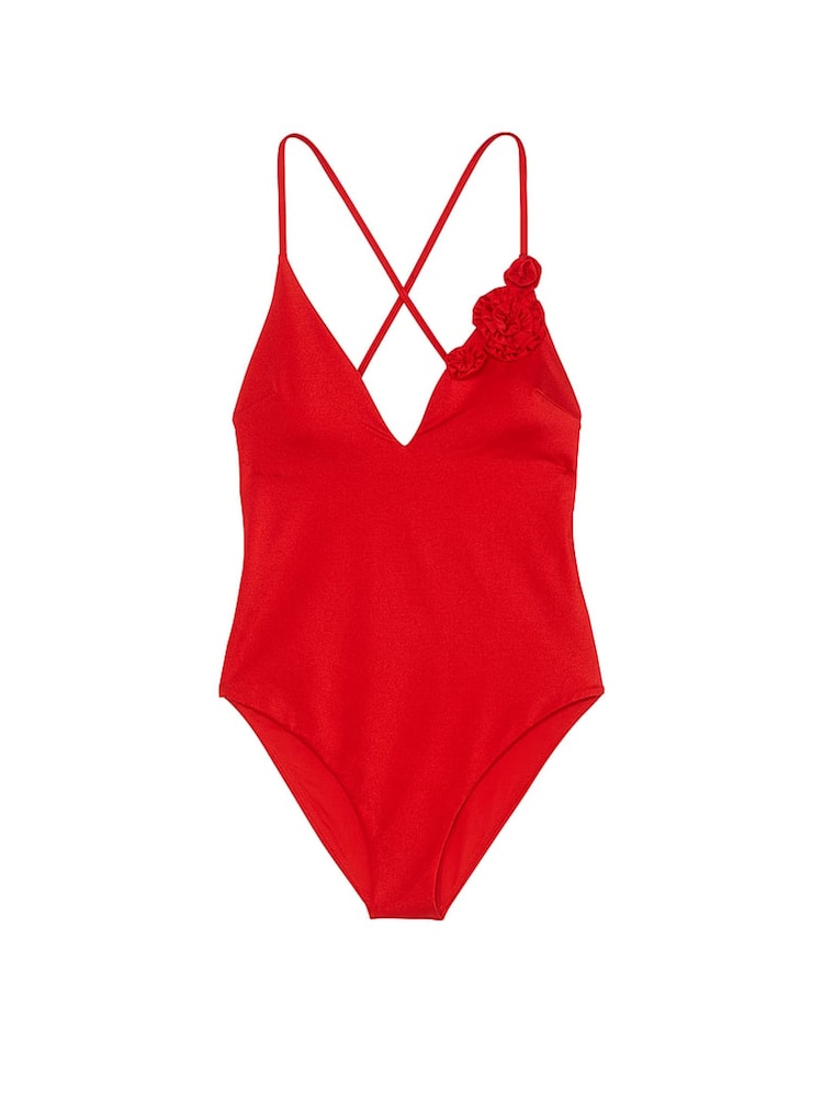 Victoria's Secret Vermillion Red Rosette Plunge Swimsuit - Image 3 of 3 Victoria's Secret Vermillion Red Rosette Plunge Swimsuit - Image 3 of 3