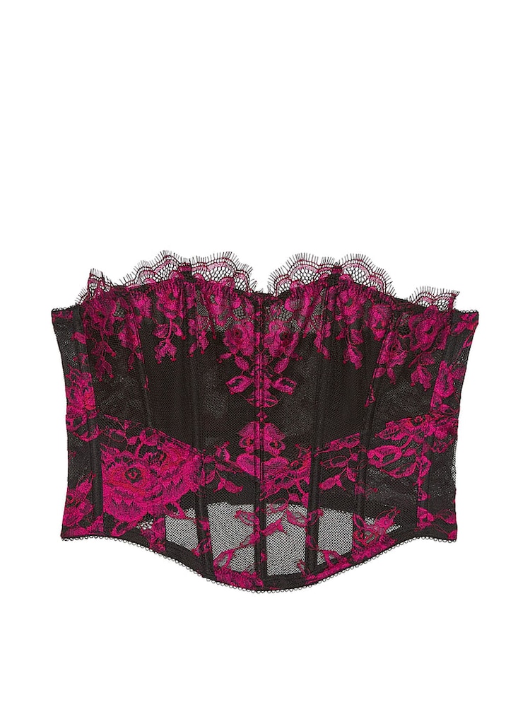 Victoria's Secret Black & Pink Rose Lace Corset Bra Top - Image 3 of 3 Victoria's Secret Black & Pink Rose Lace Corset Bra Top - Image 3 of 3