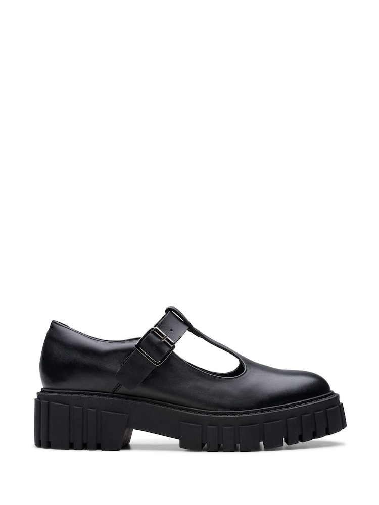 Clarks Black Leather Page Bar Shoes - Image 1 of 7