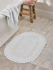 Shabby Chic by Rachel Ashwell® White Oval Crochet 100% Cotton Bath Mat - Image 1 of 4