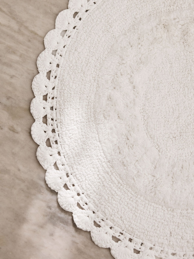 Shabby Chic by Rachel Ashwell® White Oval Crochet 100% Cotton Bath Mat - Image 2 of 4