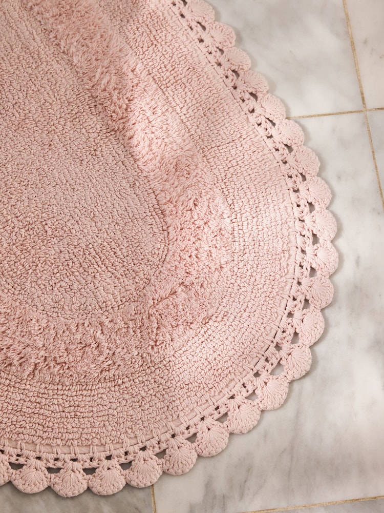 Shabby Chic by Rachel Ashwell® Soft Pink Oval Crochet 100% Cotton Bath Mat - Image 2 of 3