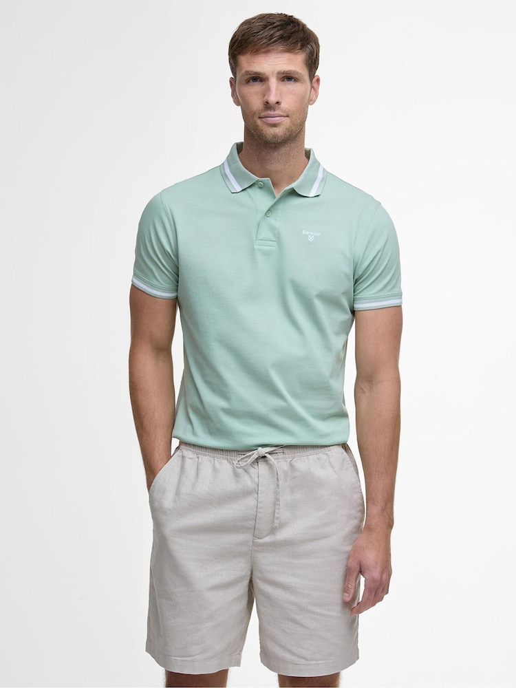 Barbour® Green Ferrybridge Lightweight Tailored Fit 100% Cotton Polo Shirt - Image 1 of 7