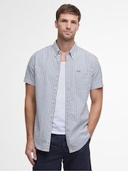 Barbour® Blue 100% Cotton Cresswell Seersucker Summer Fit Shirt - Image 1 of 5