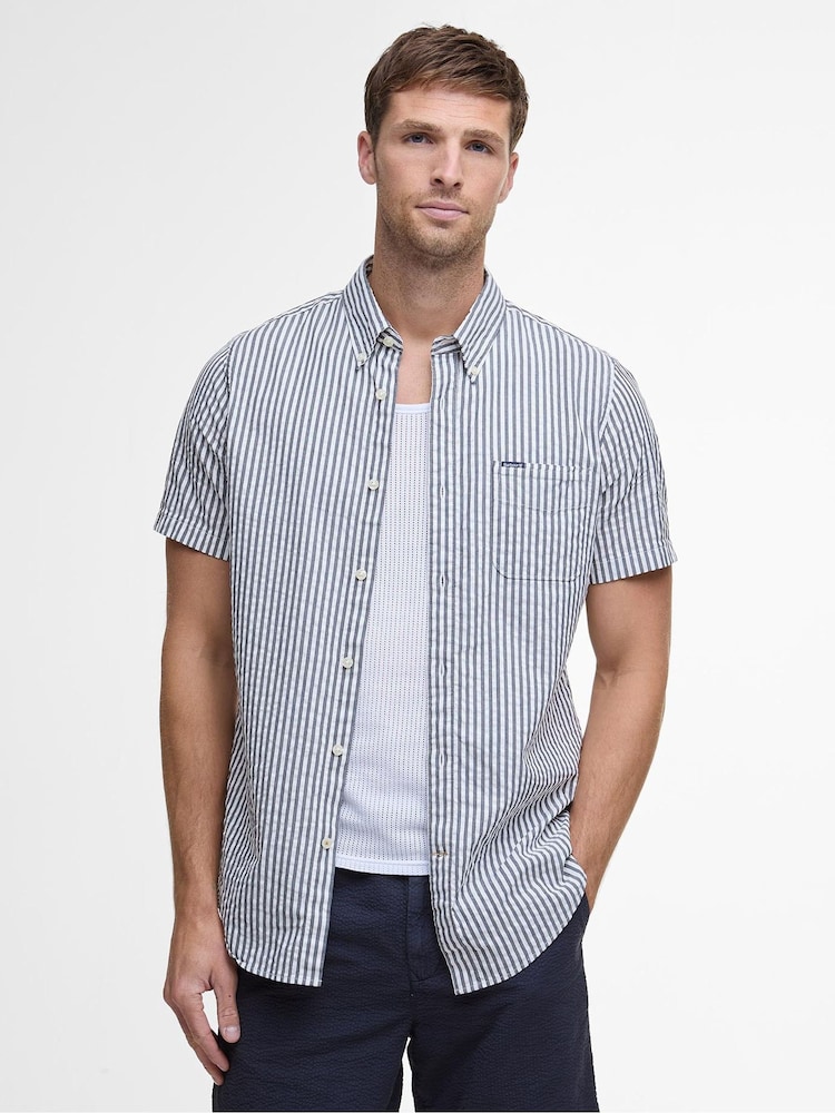 Barbour® Blue 100% Cotton Cresswell Seersucker Summer Fit Shirt - Image 1 of 5