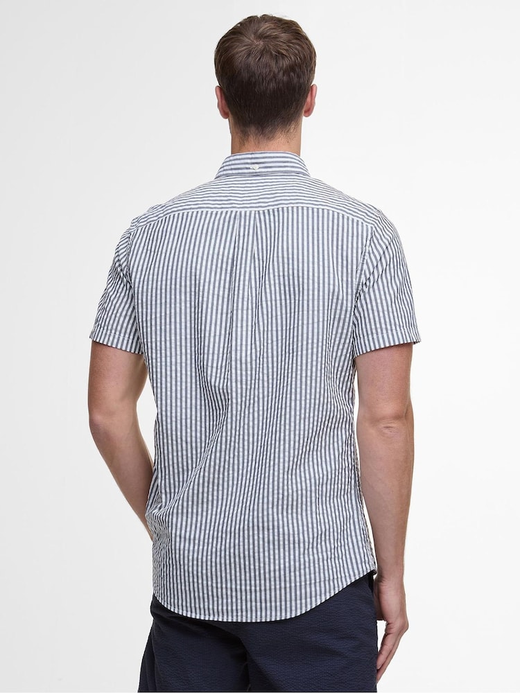 Barbour® Blue 100% Cotton Cresswell Seersucker Summer Fit Shirt - Image 2 of 5