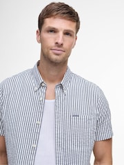 Barbour® Blue 100% Cotton Cresswell Seersucker Summer Fit Shirt - Image 3 of 5