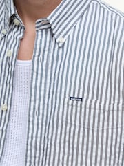 Barbour® Blue 100% Cotton Cresswell Seersucker Summer Fit Shirt - Image 4 of 5