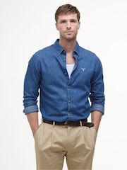 Barbour® Blue 100% Cotton Chambray Crest Tailored Fit Shirt - Image 1 of 6