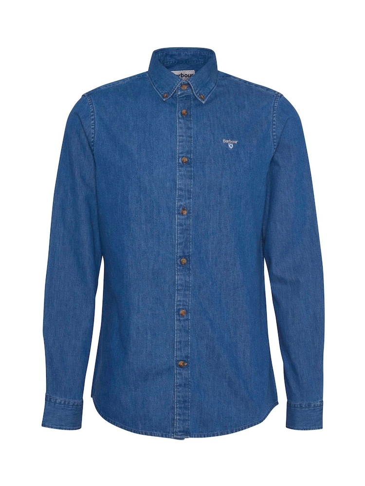 Barbour® Blue 100% Cotton Chambray Crest Tailored Fit Shirt - Image 6 of 6