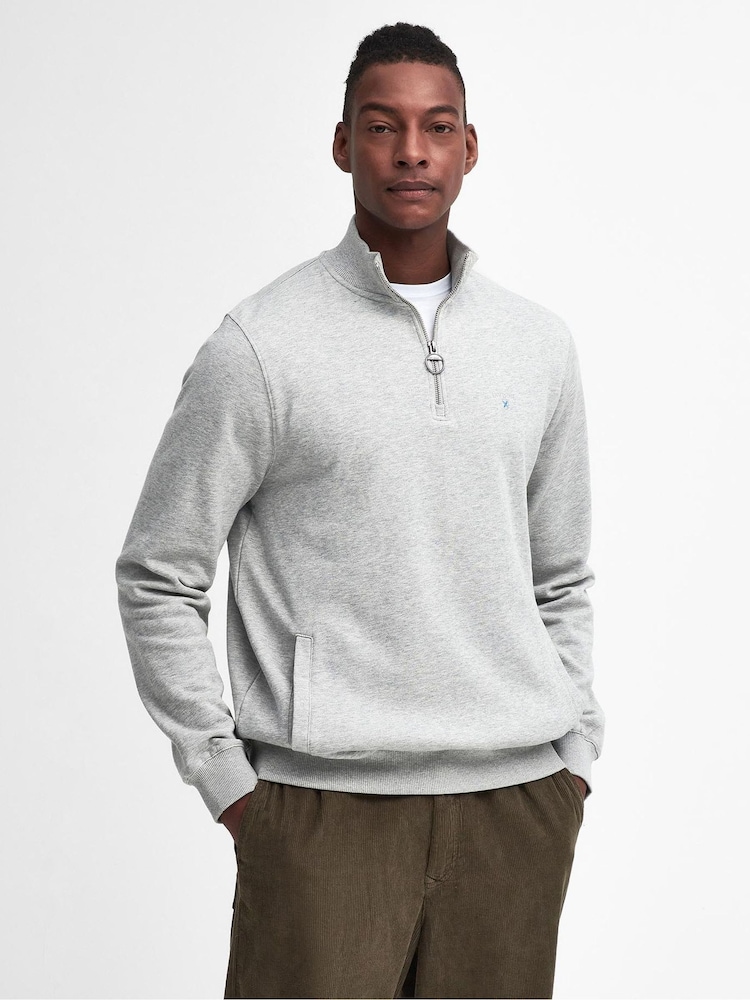 Barbour® Grey Beckhill Quarter Zip 100% Cotton Sweatshirt - Image 1 of 5