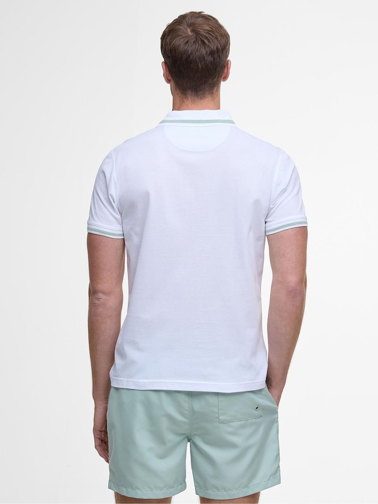 Barbour® White Ferrybridge Lightweight Tailored Fit 100% Cotton Polo Shirt - Image 2 of 7