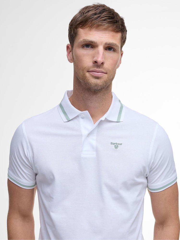Barbour® White Ferrybridge Lightweight Tailored Fit 100% Cotton Polo Shirt - Image 4 of 7