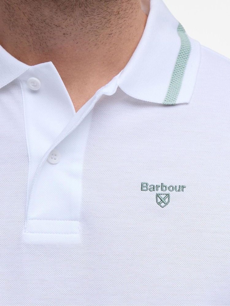 Barbour® White Ferrybridge Lightweight Tailored Fit 100% Cotton Polo Shirt - Image 5 of 7