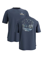 Timberland Blue Illustrated Tree Logo Back Graphic 100% Cotton T-Shirt - Image 1 of 1