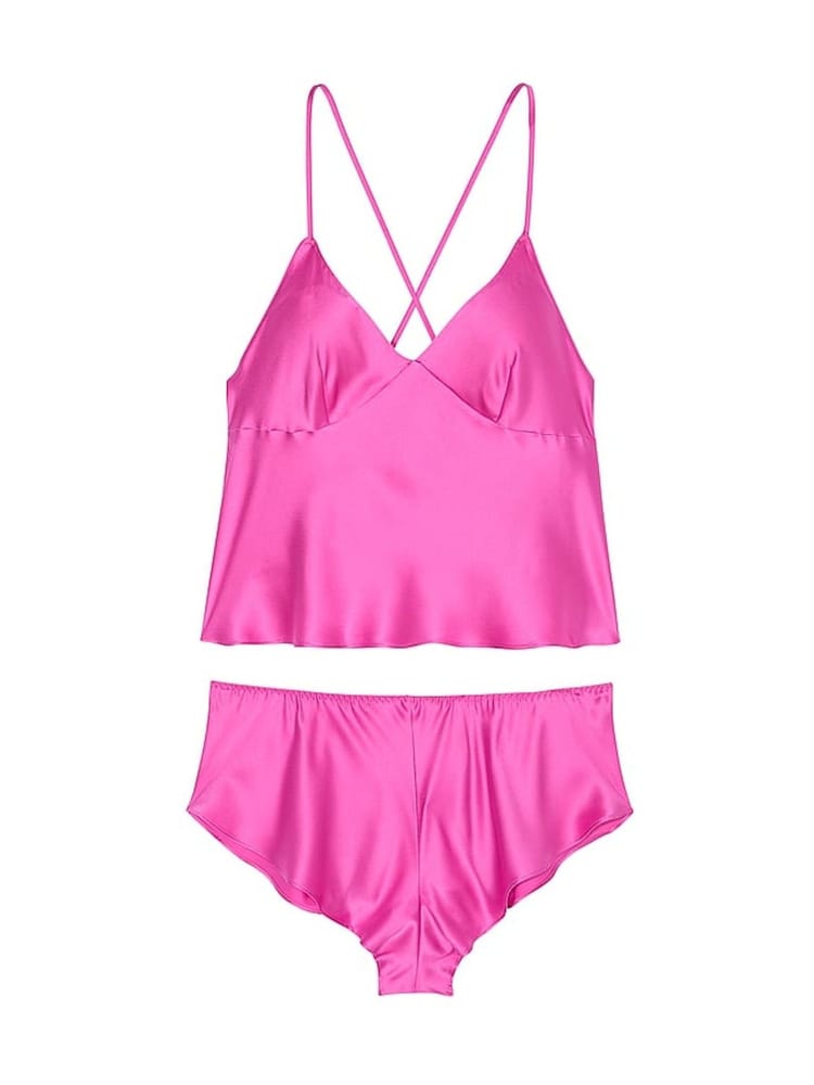 Victoria's Secret New Peony Pink Satin Open Back Cami Set - Image 3 of 3