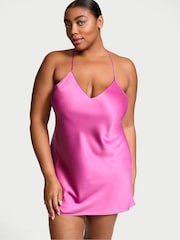 Victoria's Secret New Peony Pink Mini Satin Open Back Slip - Image 1 of 3