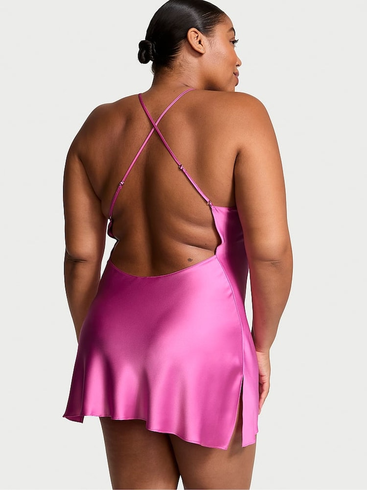 Victoria's Secret New Peony Pink Mini Satin Open Back Slip - Image 2 of 3