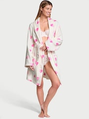 Victoria's Secret Coconut White & Pink Hearts Cosy Short Dressing Gown - Image 1 of 3