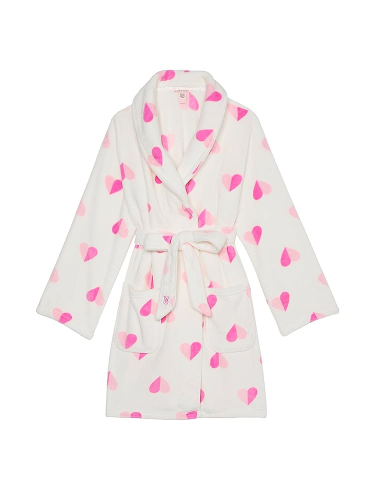 Victoria's Secret Coconut White & Pink Hearts Cosy Short Dressing Gown - Image 3 of 3