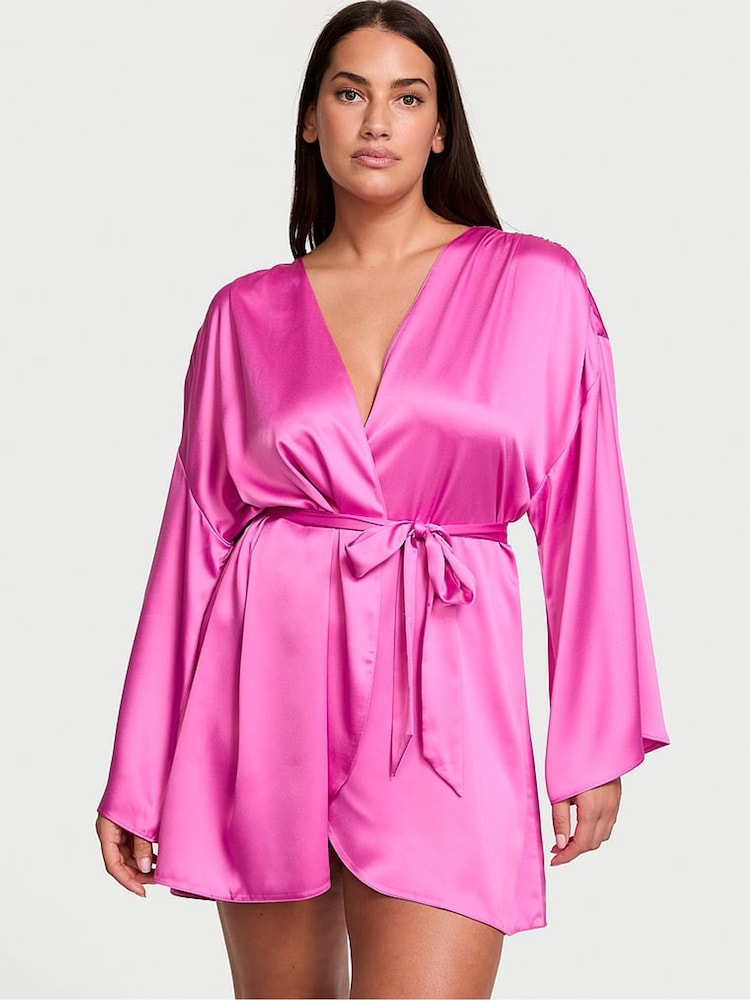 Victoria's Secret New Peony Pink Satin Short Robe - Image 1 of 3
