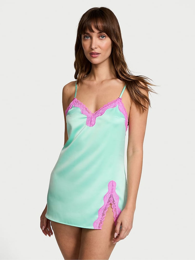 Victoria's Secret Waterfall Green Lace Slip Dress - Image 1 of 3