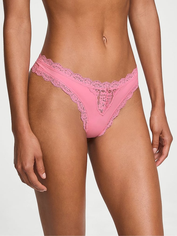 Victoria's Secret Pink Hope Lace Trim Thong Knickers - Image 1 of 3