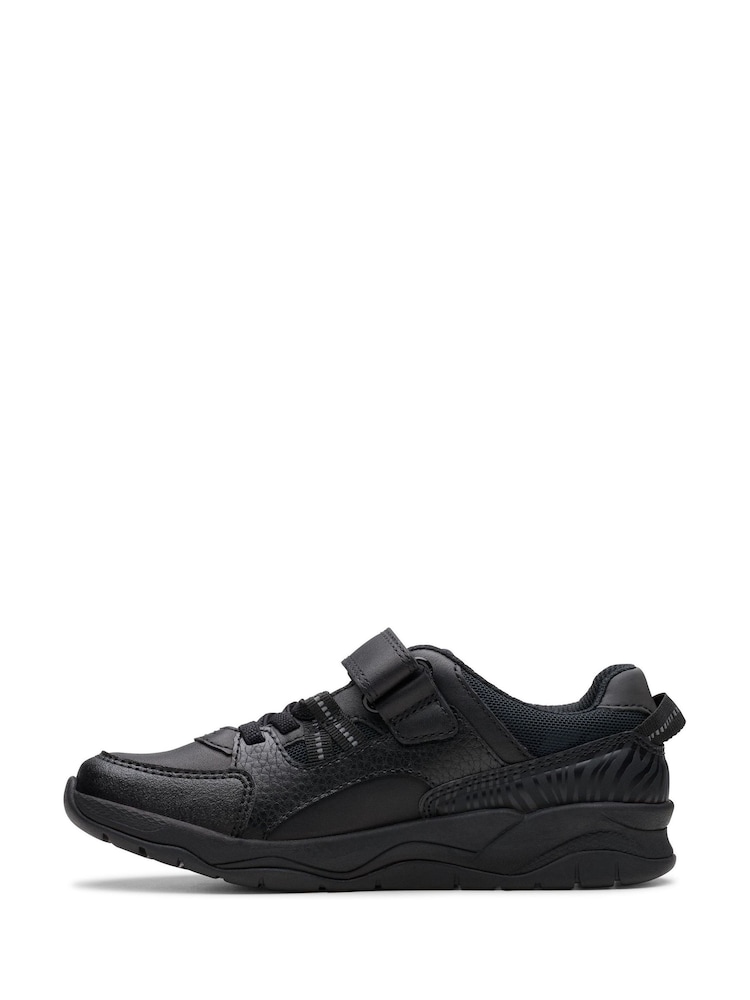 Clarks Black Wide Fit (G) Leather Clowder Stripe Shoes - Image 2 of 8