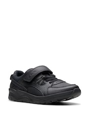Clarks Black Wide Fit (G) Leather Clowder Stripe Shoes - Image 3 of 8